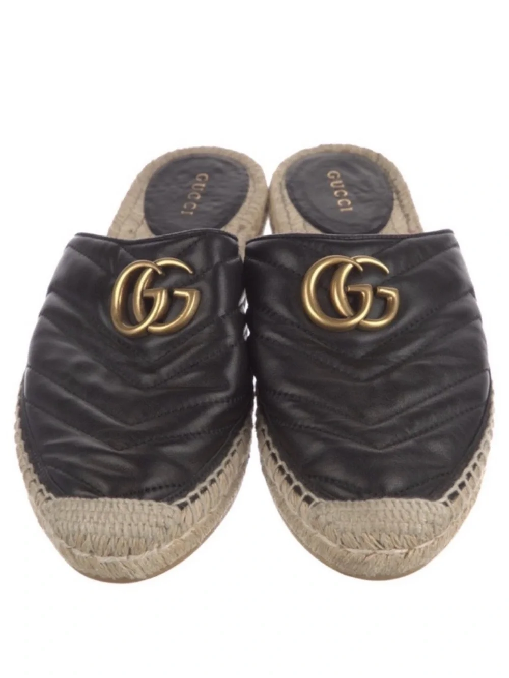 GUCCI GG Marmont Black Leather Espadrille Mules Slides - Picture 3 of 9